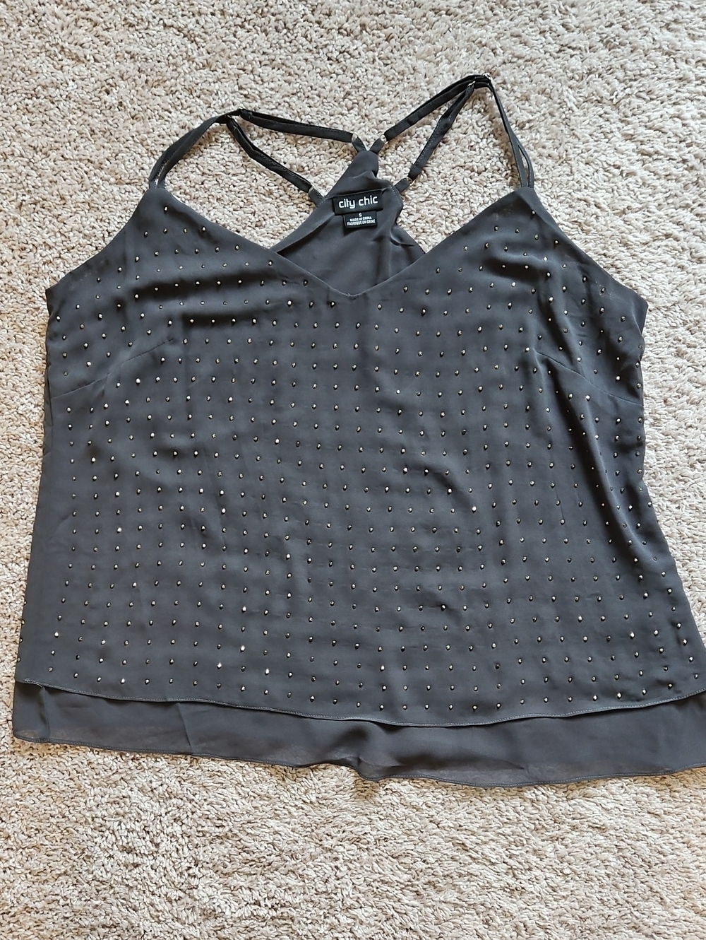 City Chic Grey Night Sky Studded Double-Strap Cami Top